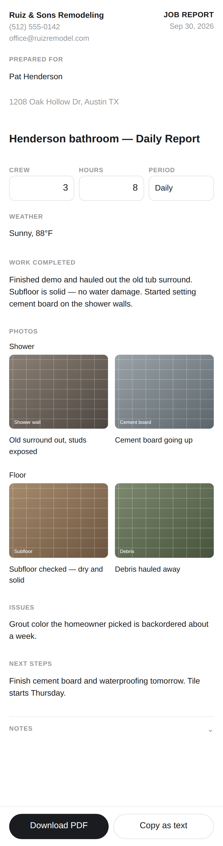 JobPaper daily job report with a photo grid